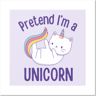 Pretend I'm A Cat Unicorn - Cute Kawaii Halloween Costume Posters and Art